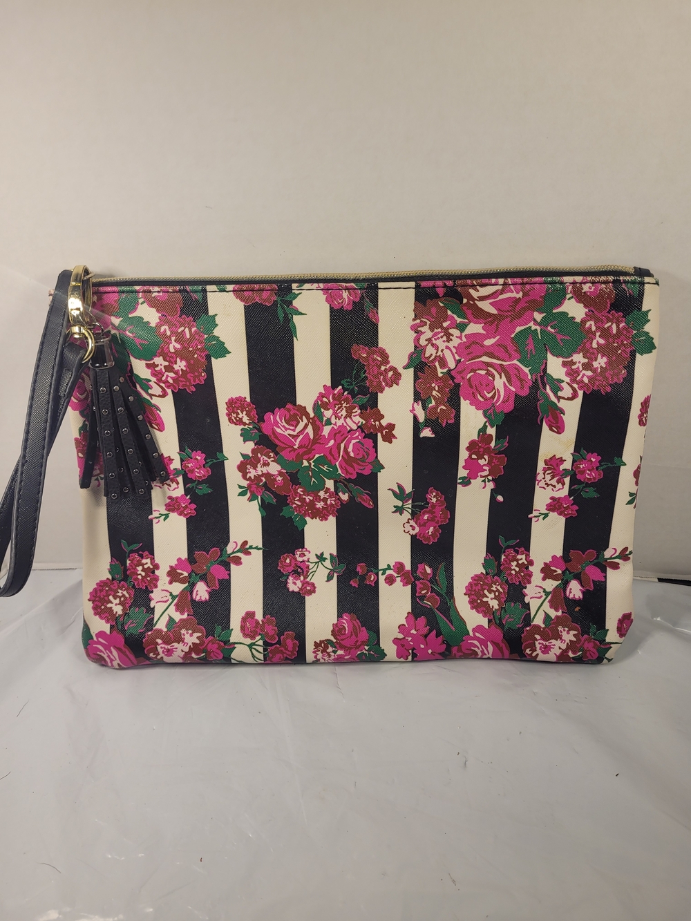 LUV Betsey by Betsey Johnson, Roses Striped Clutch Wristlet Makeup Bag Purse